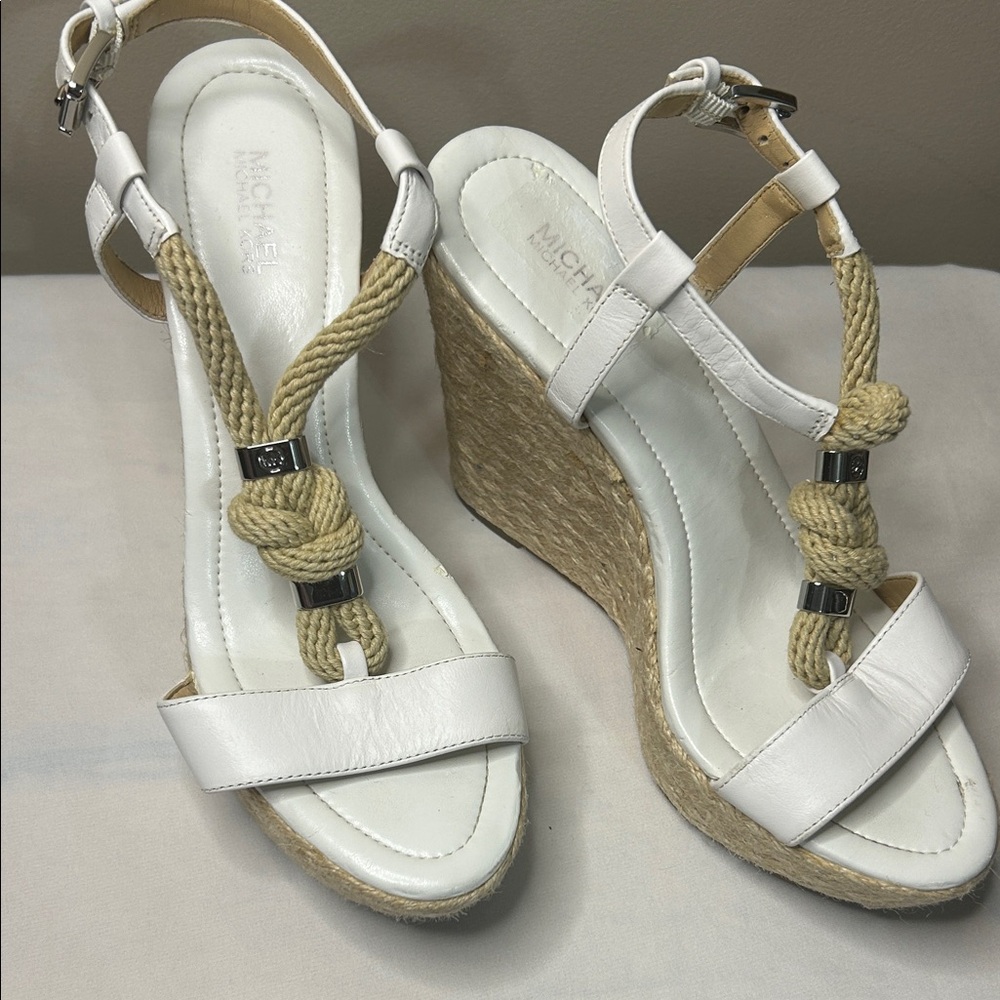 Michael Kors White and Tan Rope Wedges
